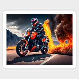 Motorcyclist in fire Sticker